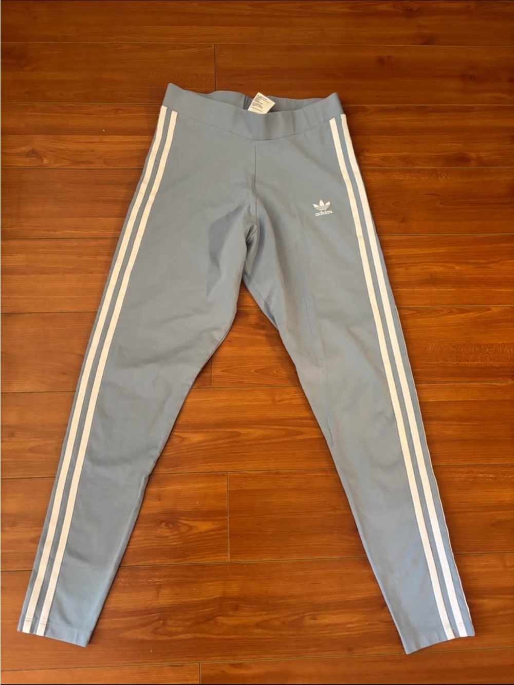adidas Sky Blue Leggings with White Three-Stripes